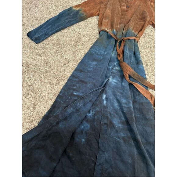 Anthropologie Cloth & Stone Perla Tie-Dye Maxi Shirtdress Belted Western Boho M - Picture 9 of 10